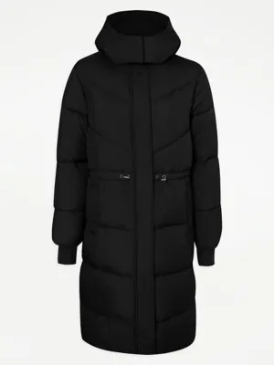 Black Long Hooded Padded Coat | Women | George at ASDA