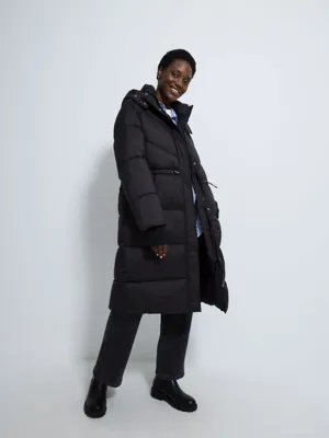 Black Long Hooded Padded Coat | Women | George at ASDA