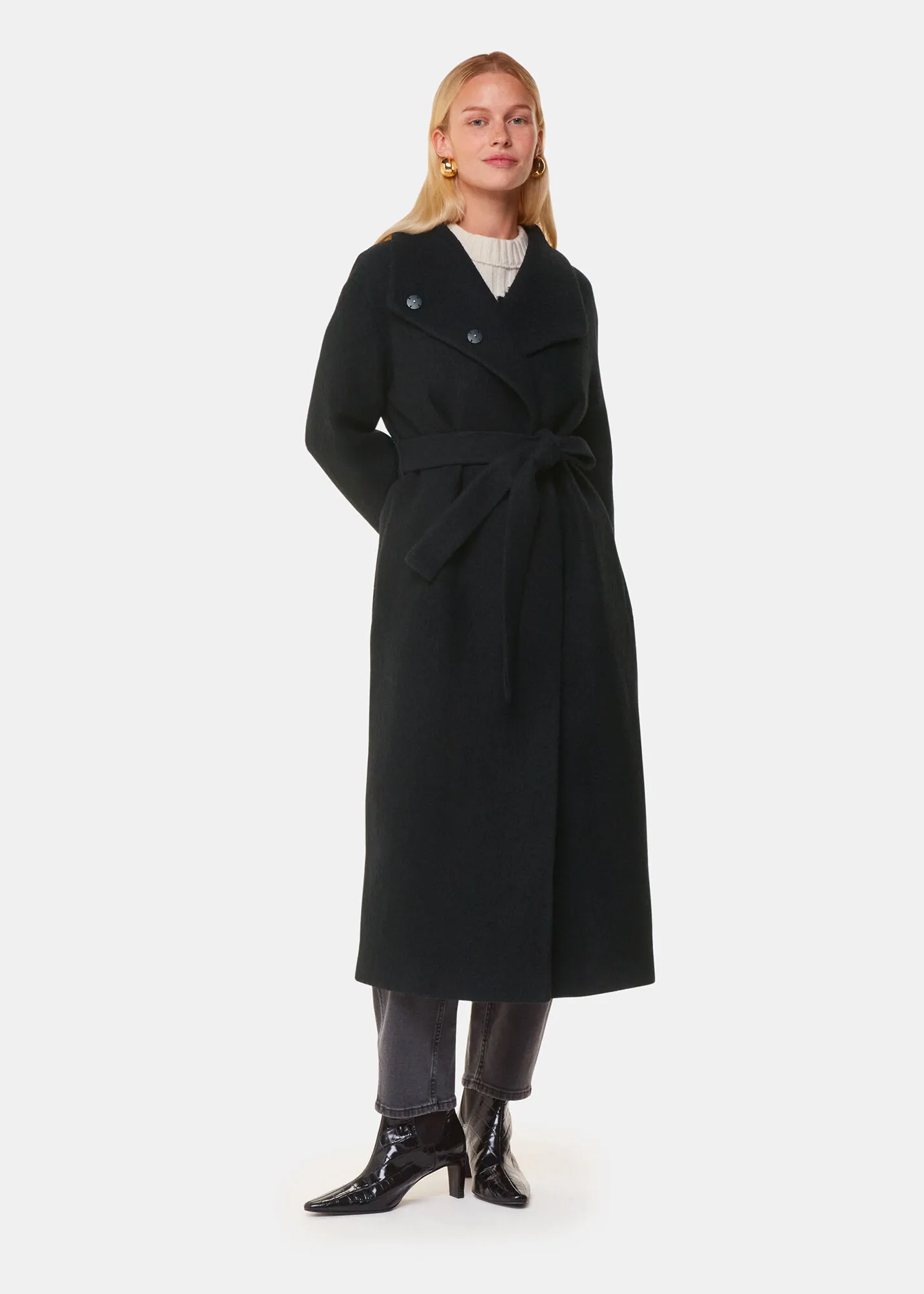 Black Morgan Funnel Neck Coat