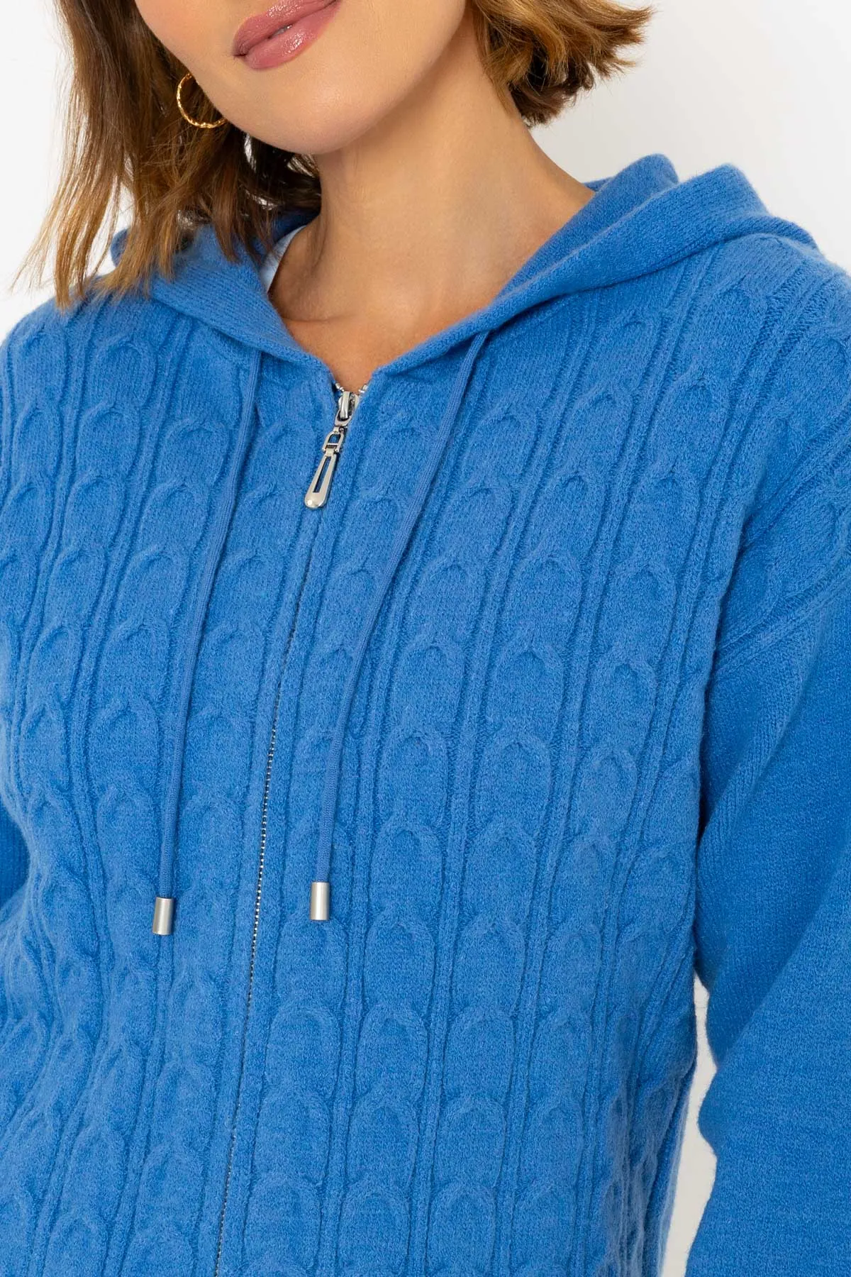 Blue Cable Zip Knit Hoodie