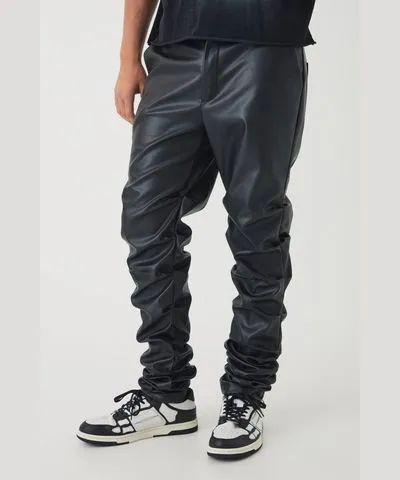 boohoo Mens Slim Stacked Pu Pants