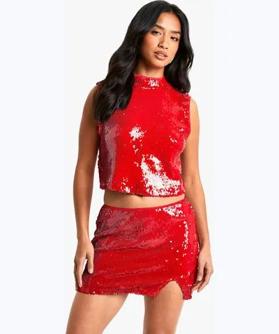 boohoo Womens Petite Sequin Micro Mini Skirt