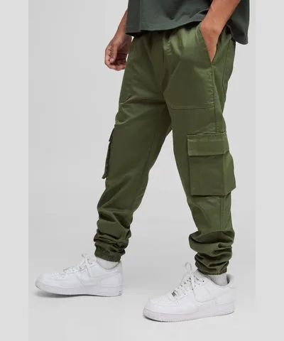 boohooMAN Mens Skinny Fit Elasticated Waist Cuffed Cargo Pants