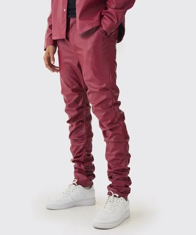 boohooMAN Mens Slim Stacked Pu Pants