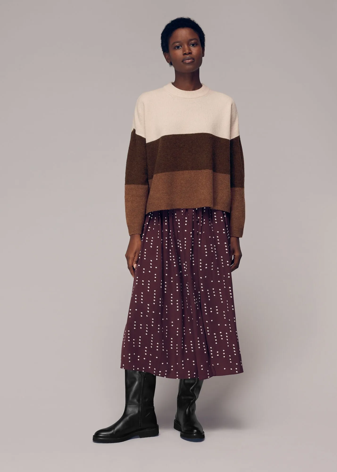 Brown Stripe Knitted Wool Sweater