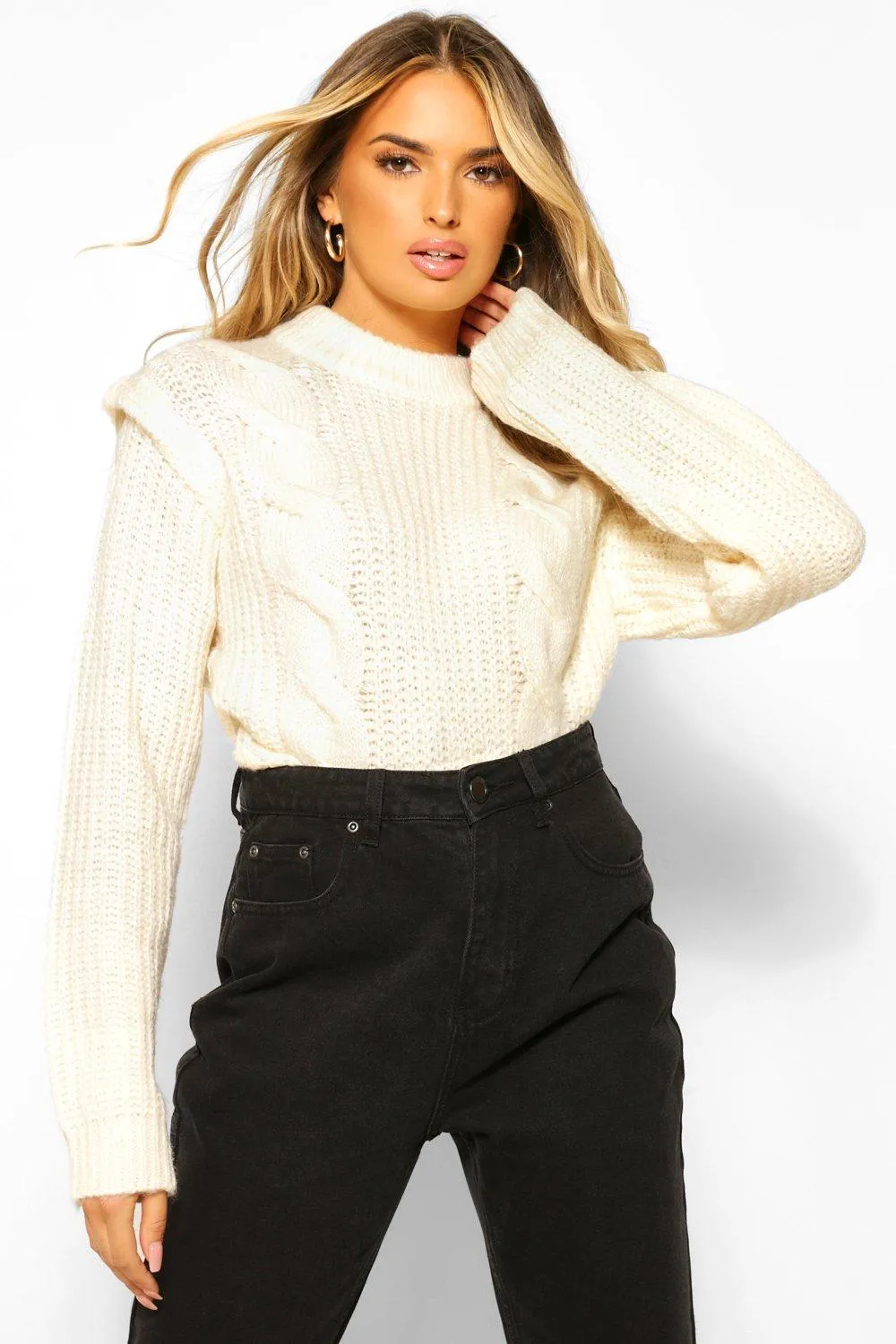 Cable Knit Shoulder Pad Sweater