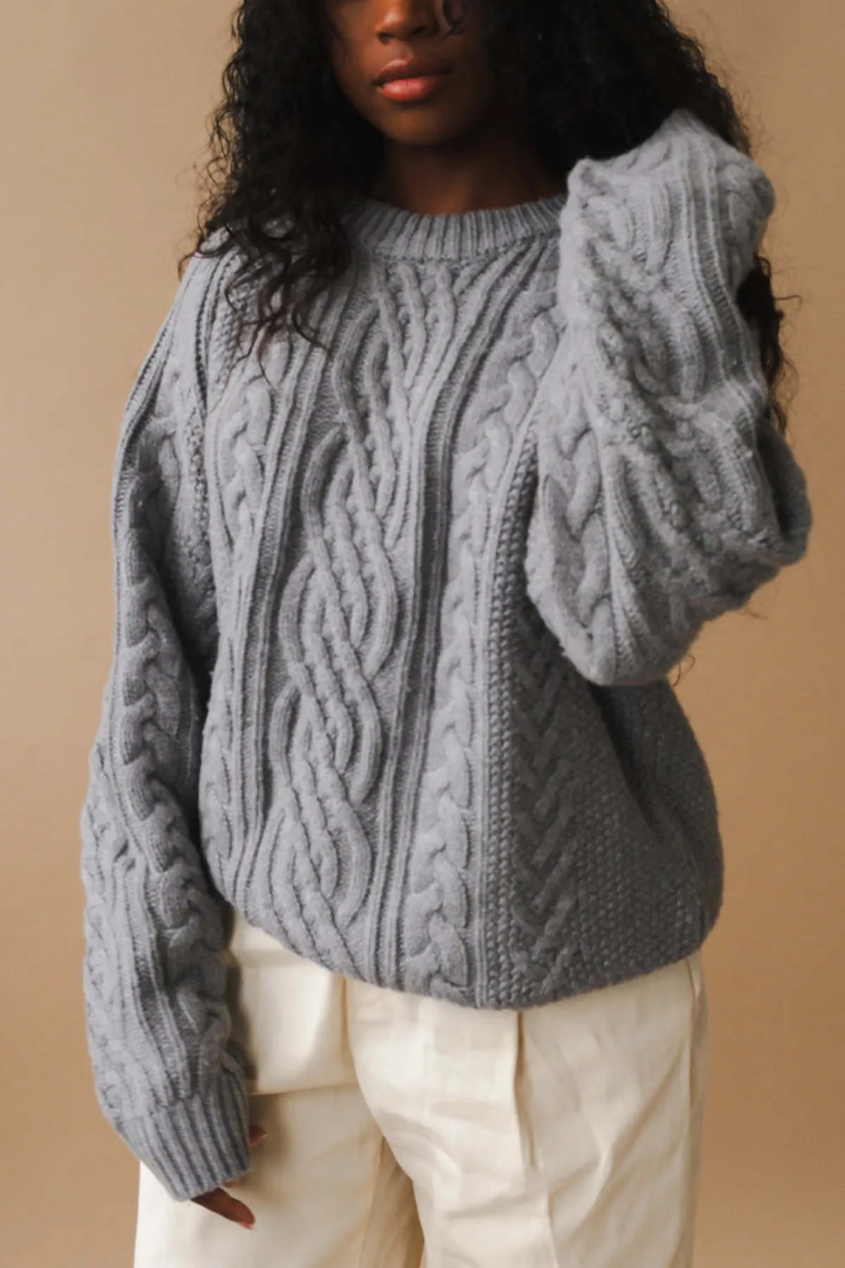 CLASSIC FISHERMAN SWEATER - MELANGE GREY