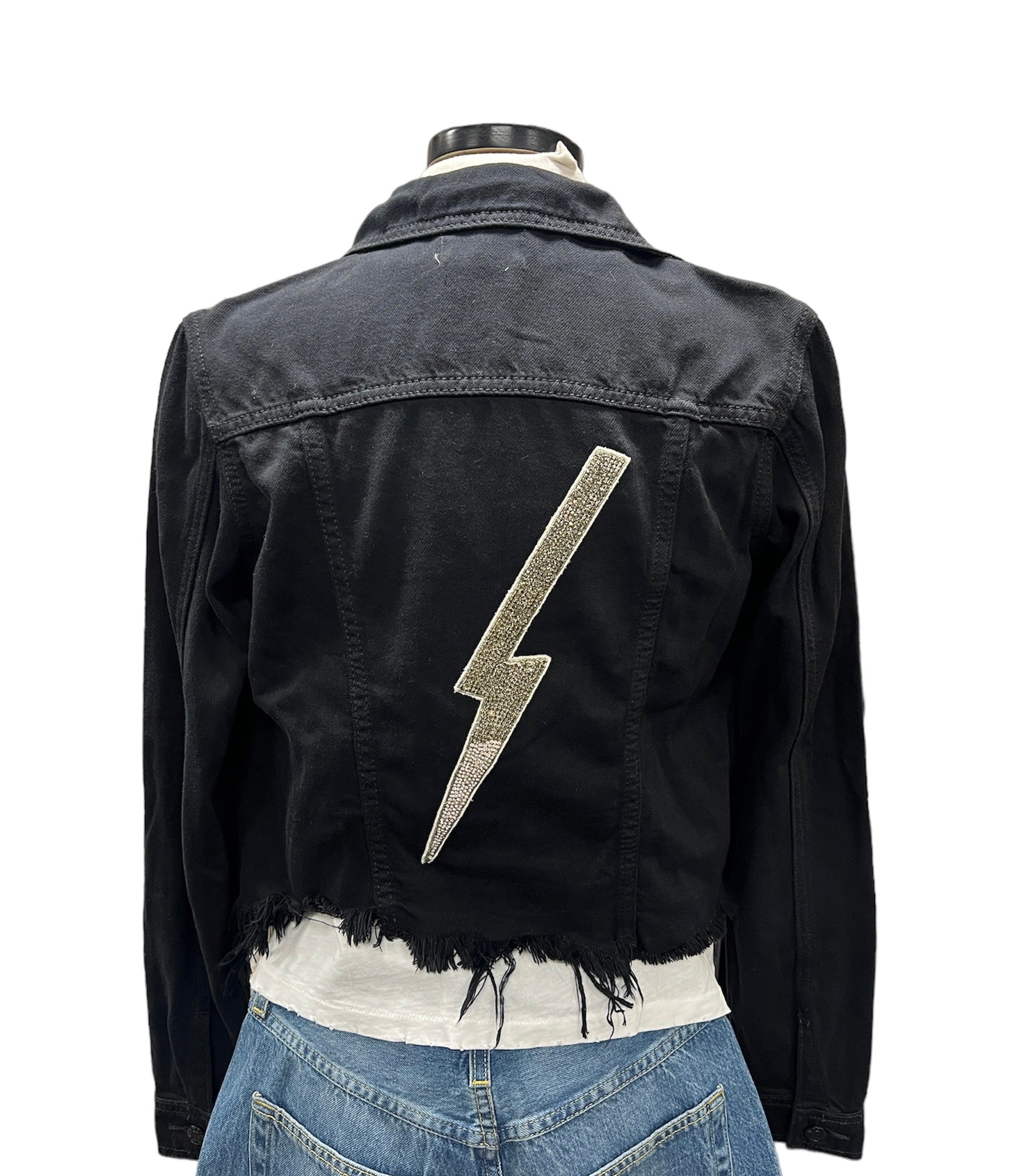 Collab Black Denim Jacket with Back Applique