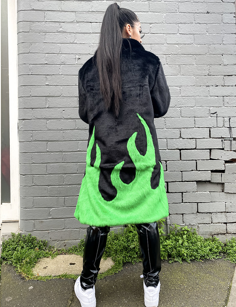 *COLLAB* PURE FIRE FAUX FUR JACKET - GREEN/BLACK  READY TO SHIP 