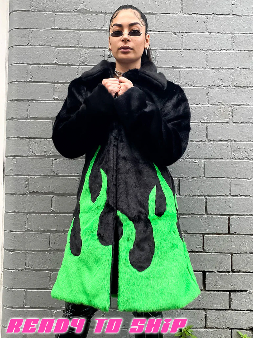 *COLLAB* PURE FIRE FAUX FUR JACKET - GREEN/BLACK  READY TO SHIP 