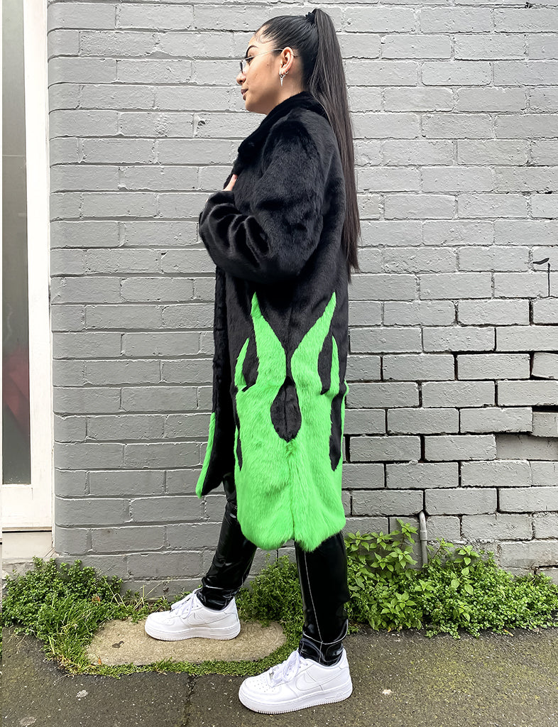 *COLLAB* PURE FIRE FAUX FUR JACKET - GREEN/BLACK  READY TO SHIP 