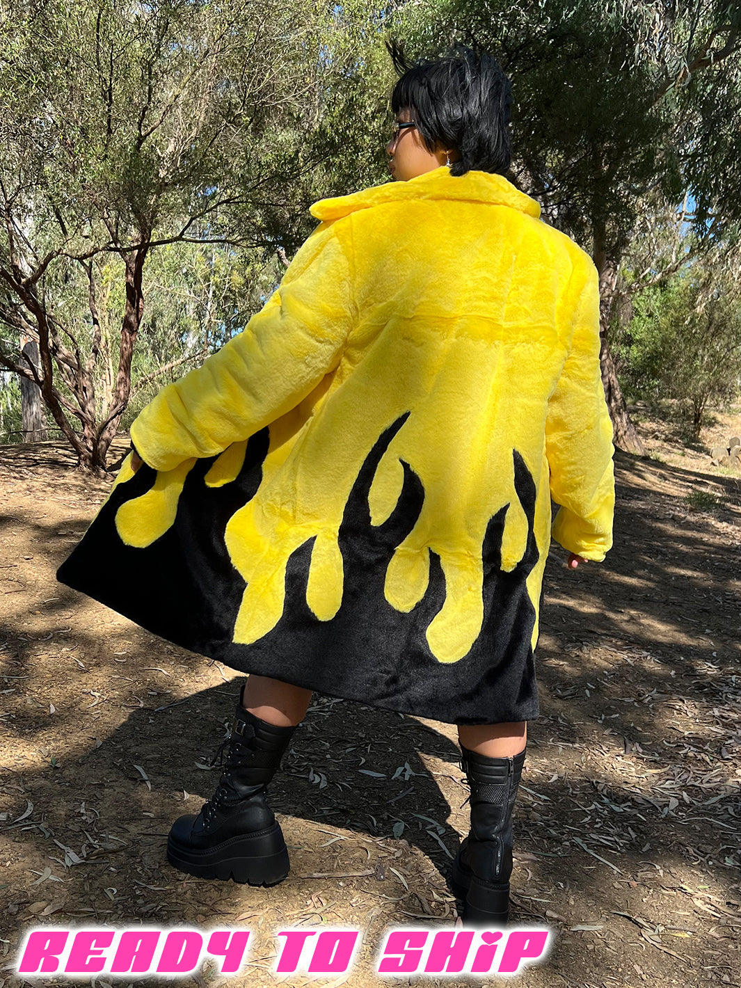 *COLLAB* PURE FIRE FAUX FUR JACKET - YELLOW/BLACK  READY TO SHIP 