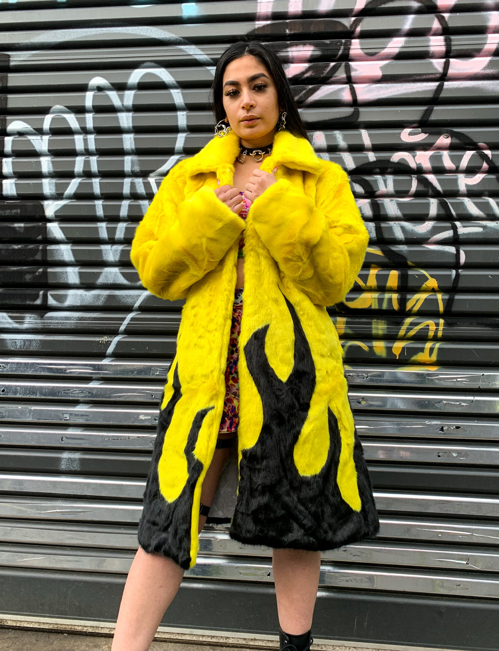 *COLLAB* PURE FIRE FAUX FUR JACKET - YELLOW/BLACK  READY TO SHIP 