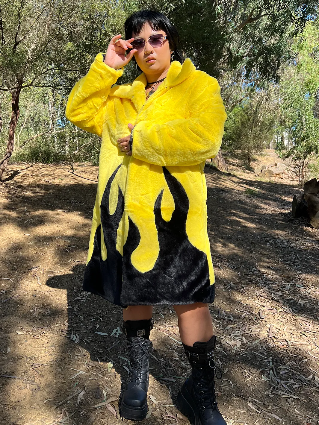 *COLLAB* PURE FIRE FAUX FUR JACKET - YELLOW/BLACK  READY TO SHIP 