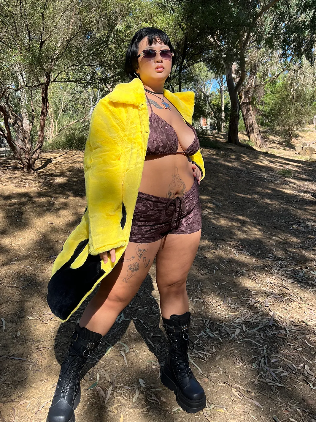 *COLLAB* PURE FIRE FAUX FUR JACKET - YELLOW/BLACK  READY TO SHIP 