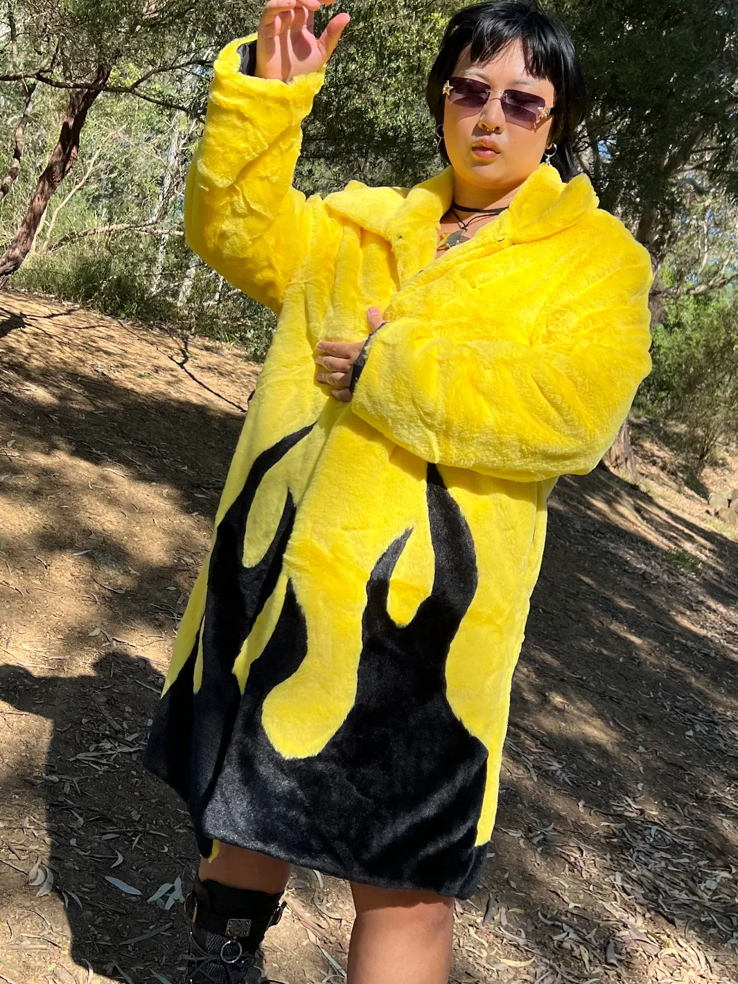 *COLLAB* PURE FIRE FAUX FUR JACKET - YELLOW/BLACK  READY TO SHIP 