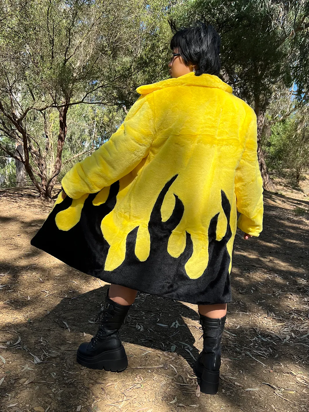 *COLLAB* PURE FIRE FAUX FUR JACKET - YELLOW/BLACK  READY TO SHIP 