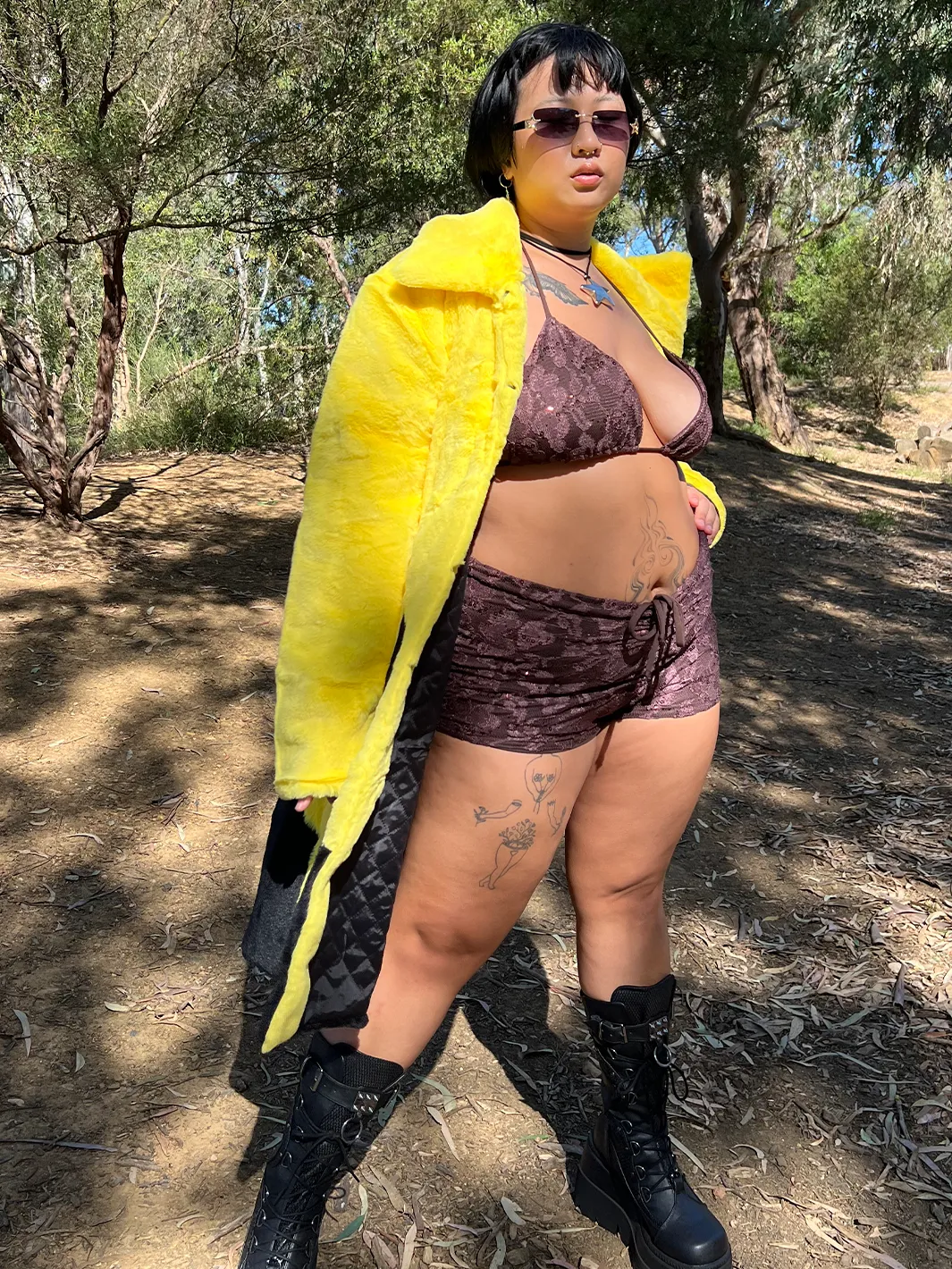 *COLLAB* PURE FIRE FAUX FUR JACKET - YELLOW/BLACK  READY TO SHIP 