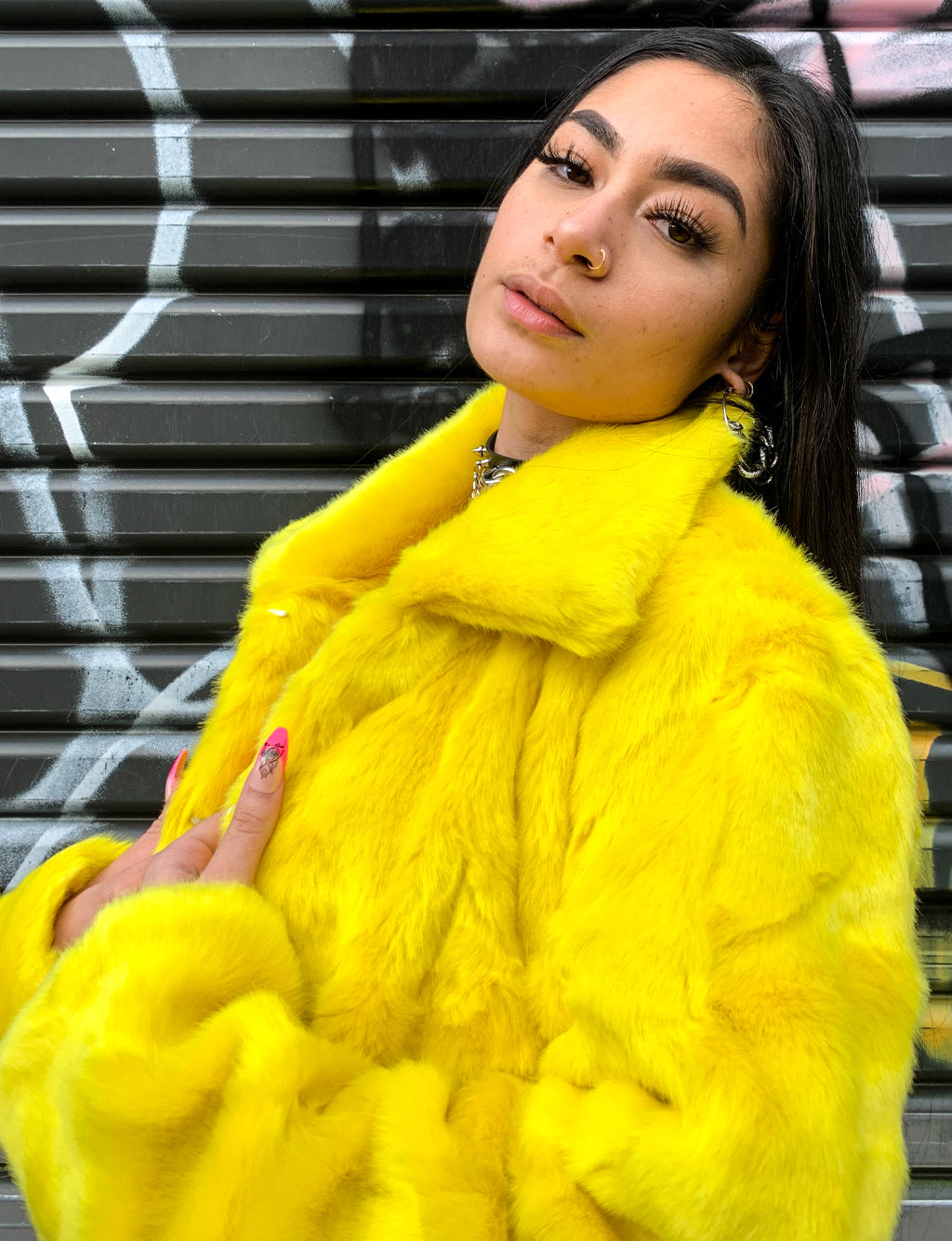 *COLLAB* PURE FIRE FAUX FUR JACKET - YELLOW/BLACK  READY TO SHIP 