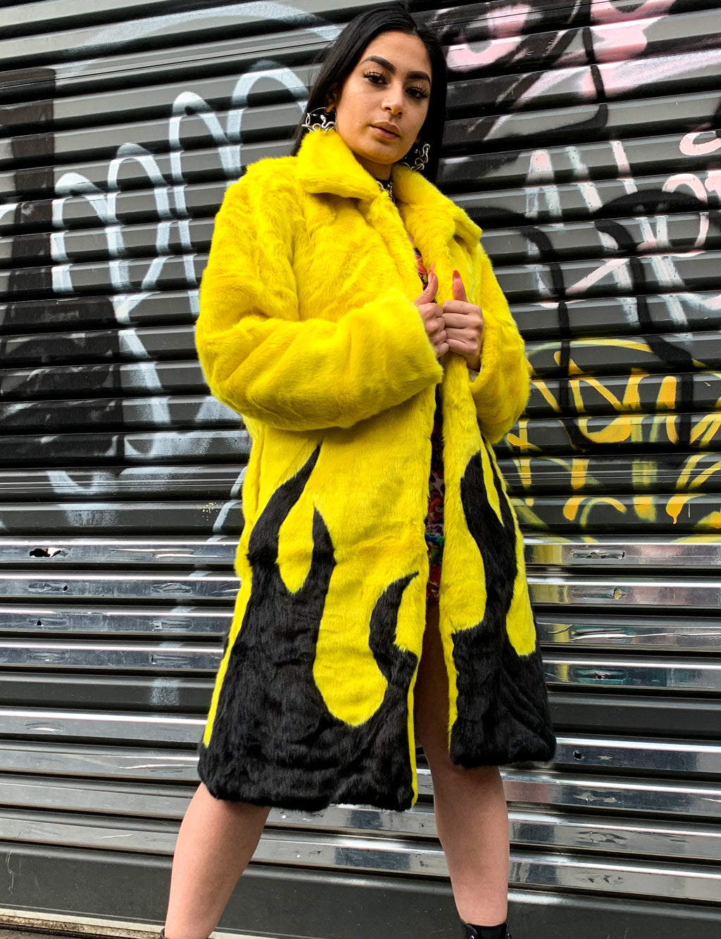 *COLLAB* PURE FIRE FAUX FUR JACKET - YELLOW/BLACK  READY TO SHIP 