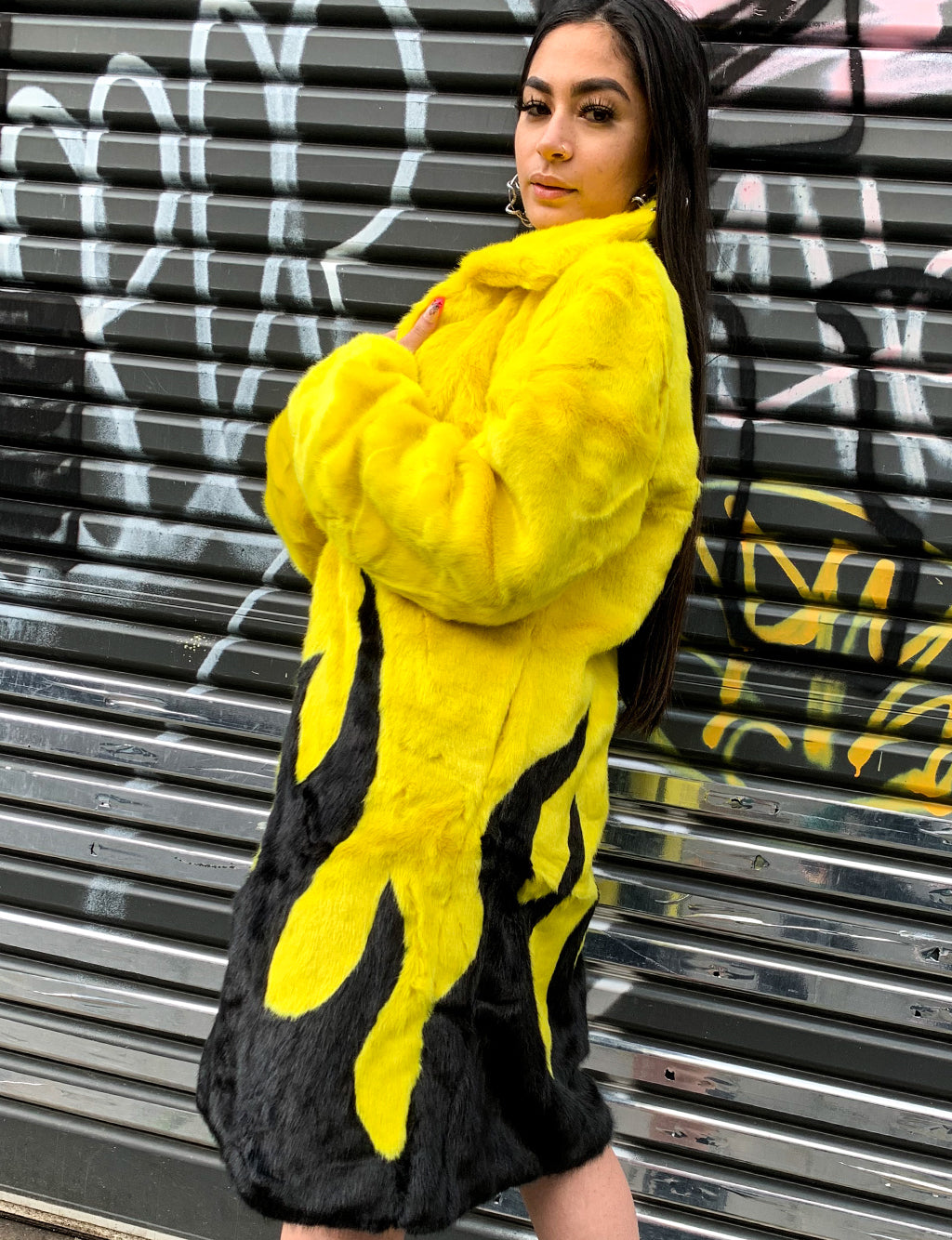 *COLLAB* PURE FIRE FAUX FUR JACKET - YELLOW/BLACK  READY TO SHIP 