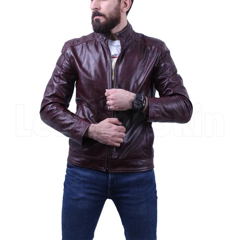 Dark Maroon Waxed leather jacket - Leather Skin Shop