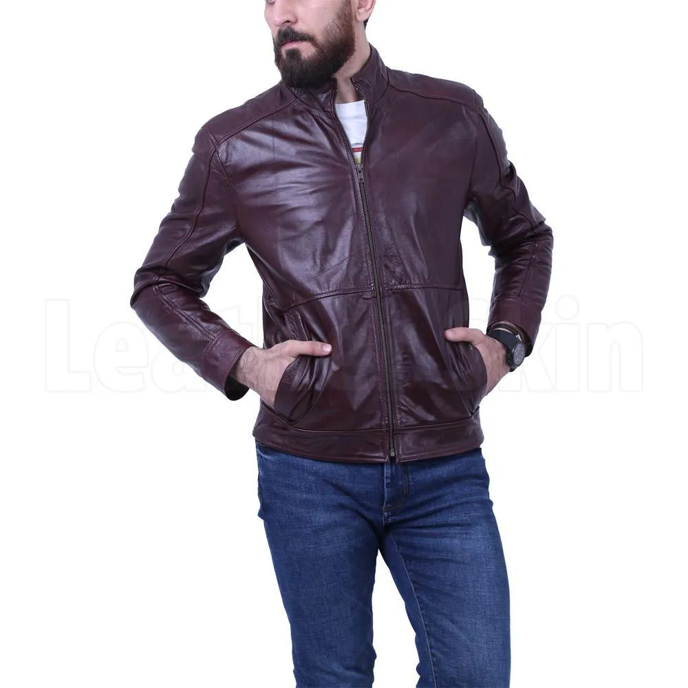 Dark Maroon Waxed leather jacket - Leather Skin Shop