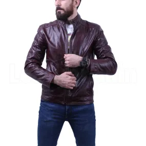 Dark Maroon Waxed leather jacket - Leather Skin Shop