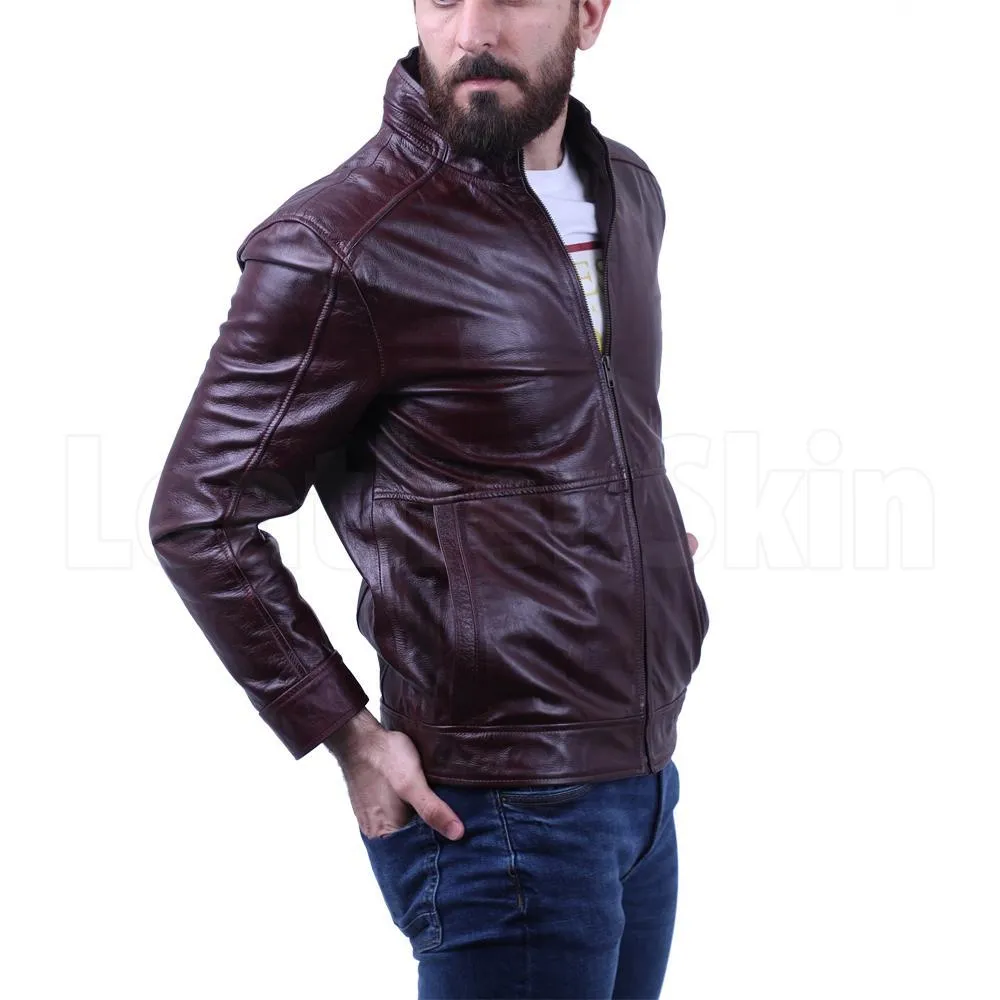 Dark Maroon Waxed leather jacket - Leather Skin Shop