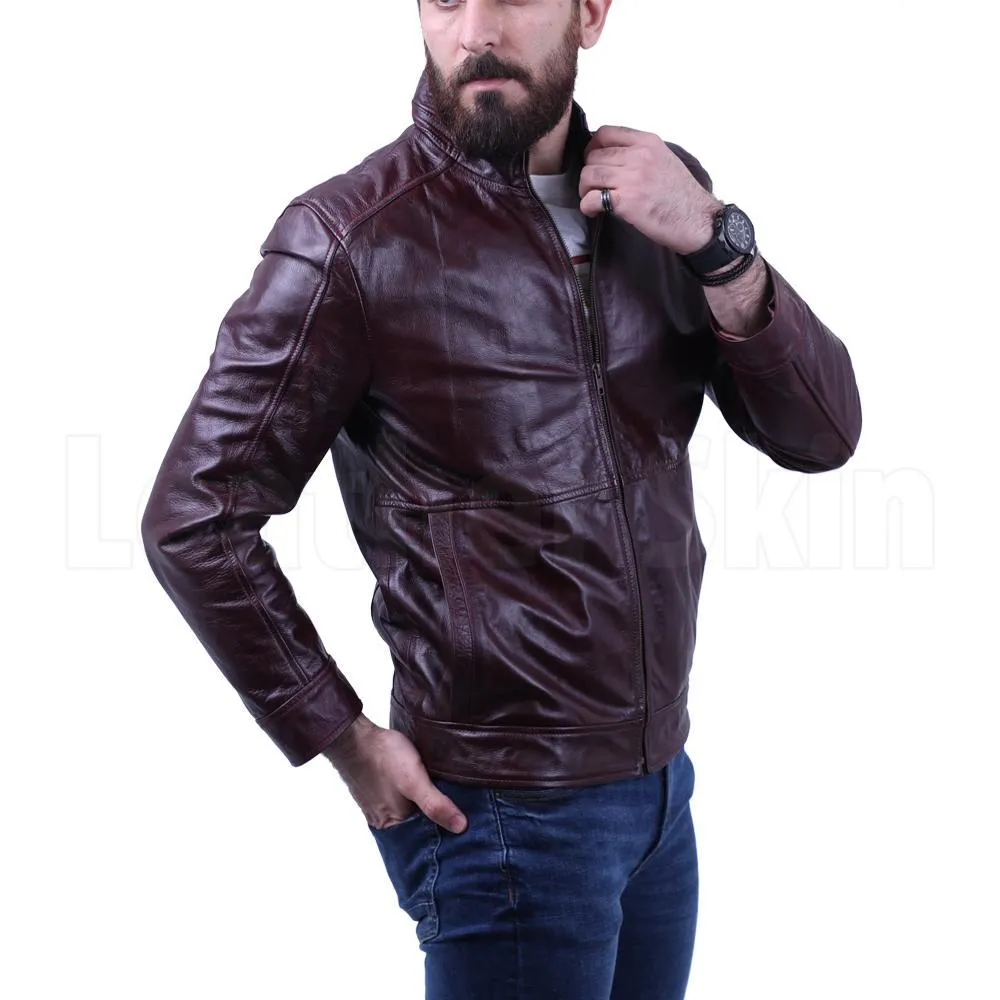 Dark Maroon Waxed leather jacket - Leather Skin Shop