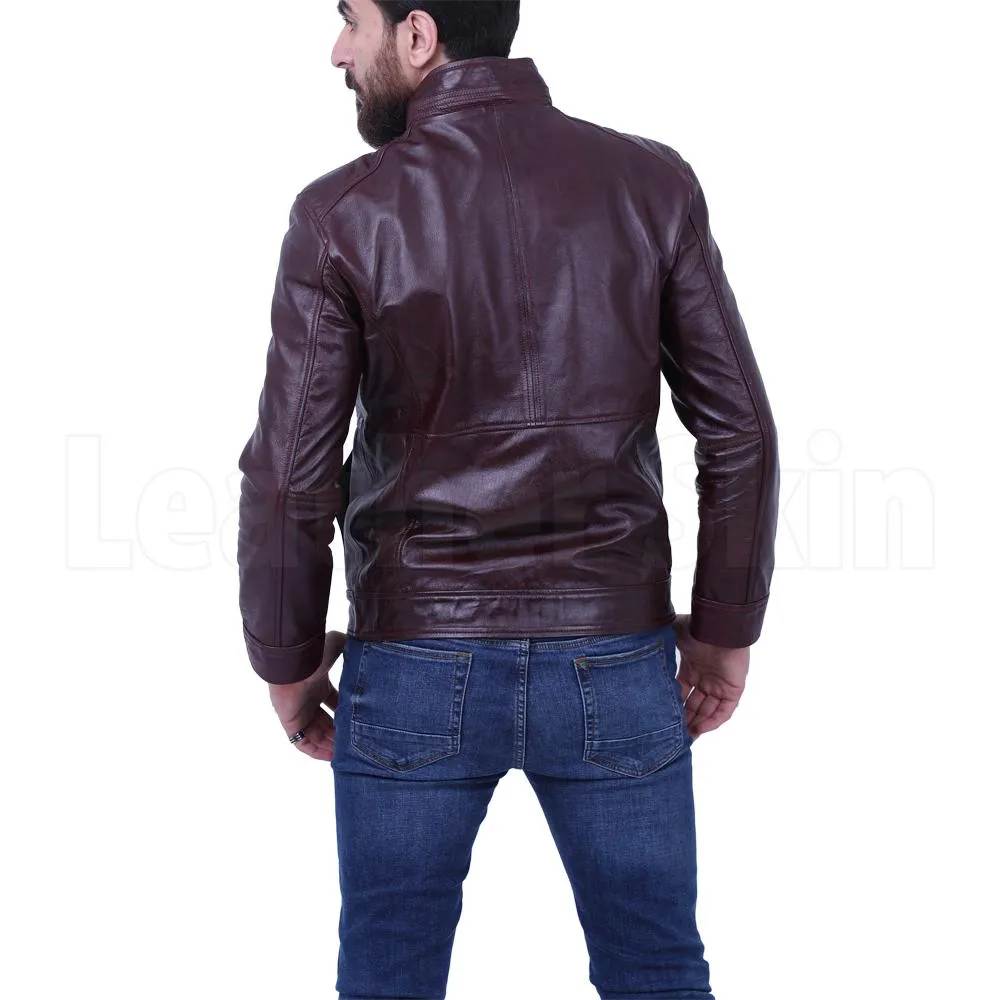 Dark Maroon Waxed leather jacket - Leather Skin Shop