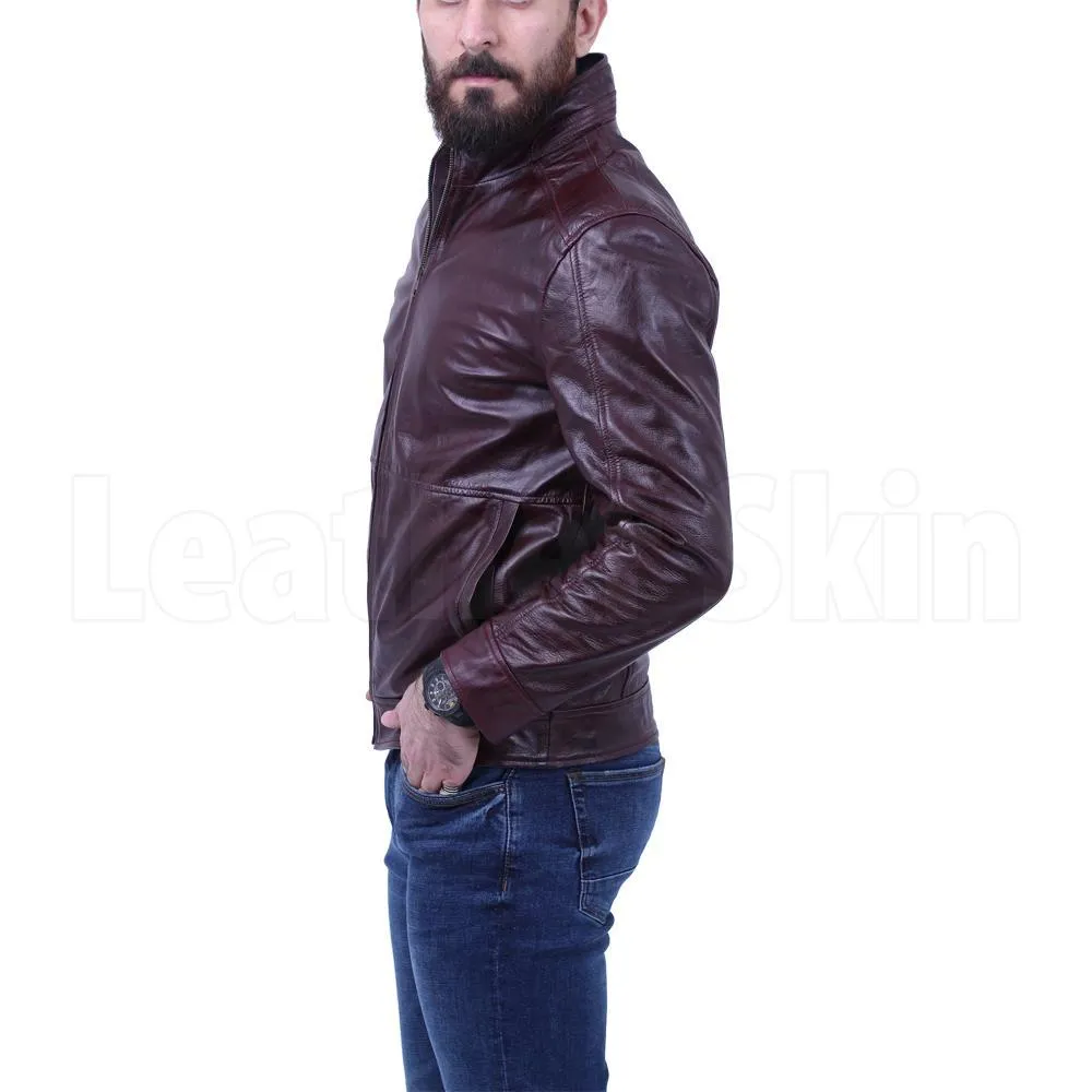 Dark Maroon Waxed leather jacket - Leather Skin Shop