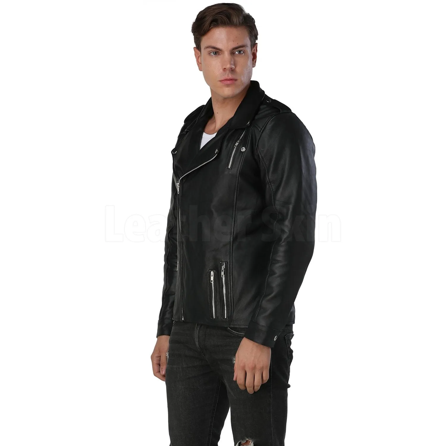 Decent Black Leather Jacket - Leather Skin Shop