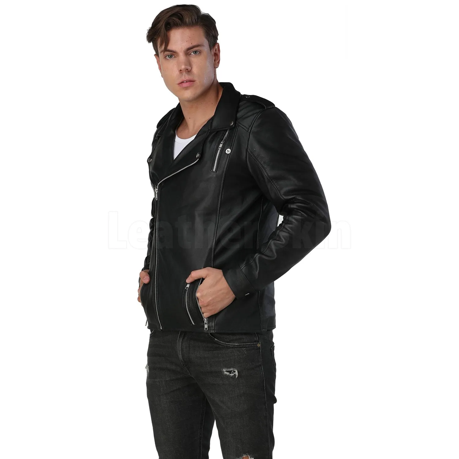 Decent Black Leather Jacket - Leather Skin Shop