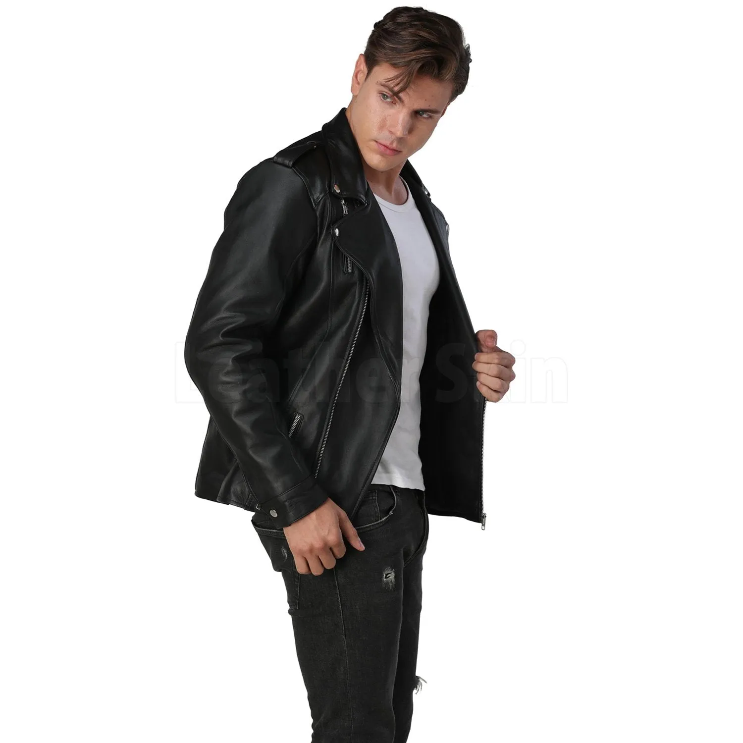 Decent Black Leather Jacket - Leather Skin Shop