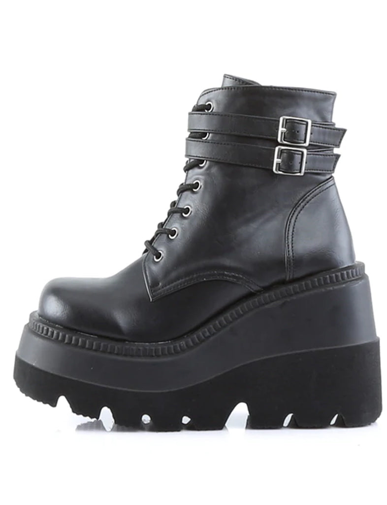 DEMONIA SHAKER-52 PLATFORM BOOTS - BLACK  PRE ORDER 