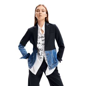 Desigual Hybrid Pinstripe Denim Blazer