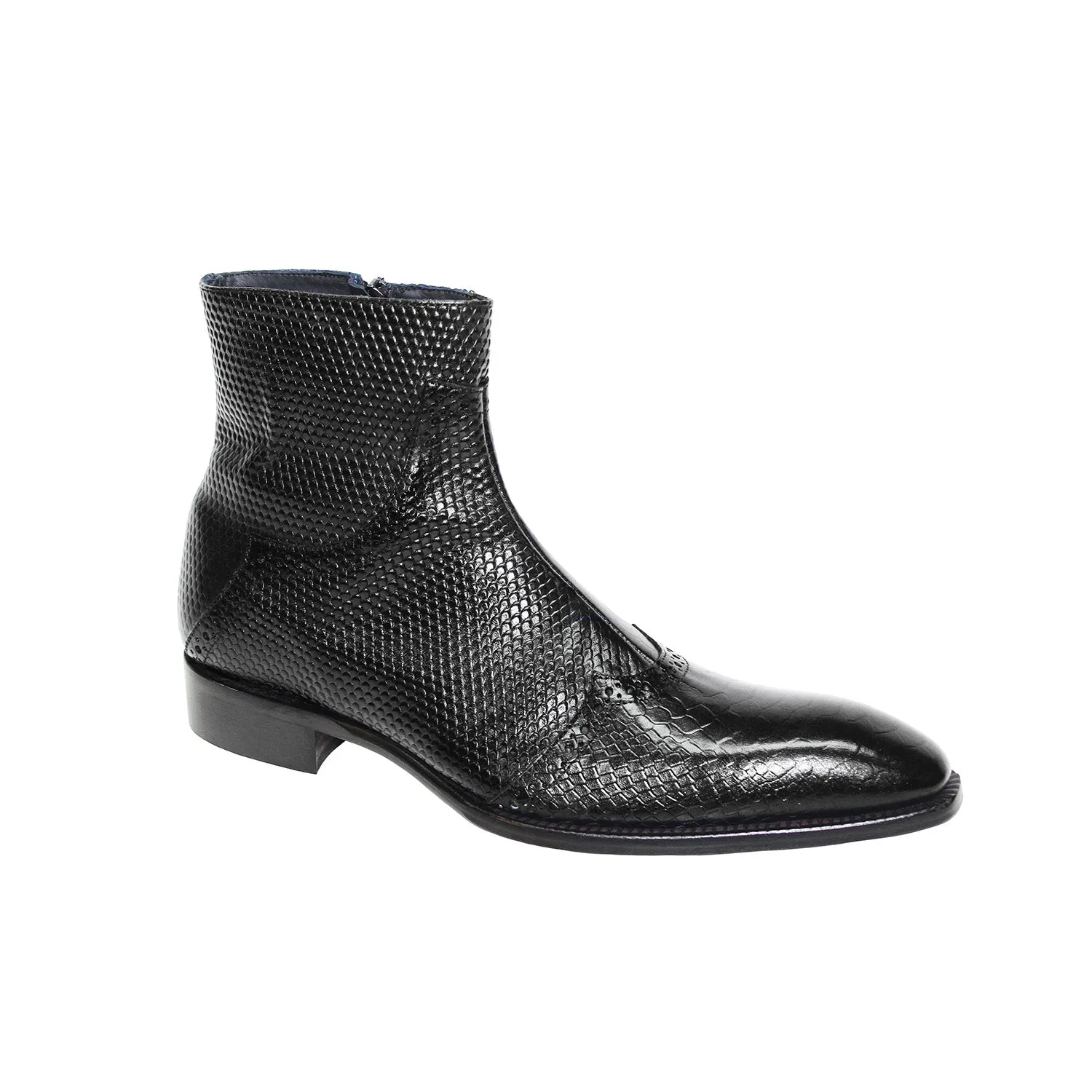 Duca Lavello Men's Shoes Black Calf-Skin Leather/Snake Print Boots (D1033)