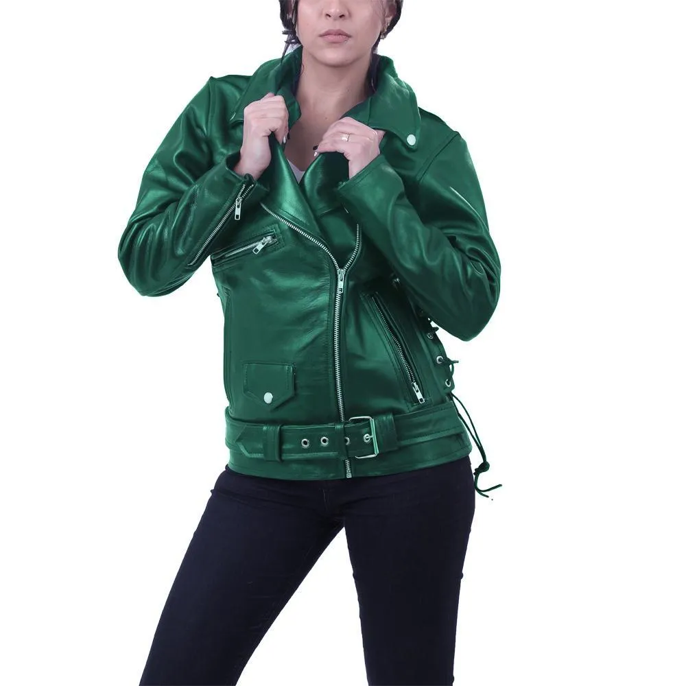 Elegant Green Brando Genuine Leather Jacket - Leather Skin Shop