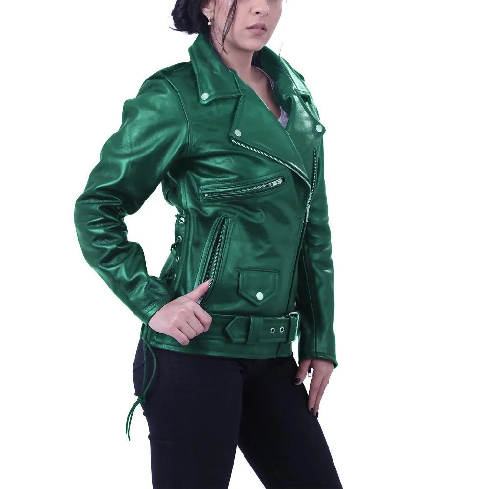 Elegant Green Brando Genuine Leather Jacket - Leather Skin Shop