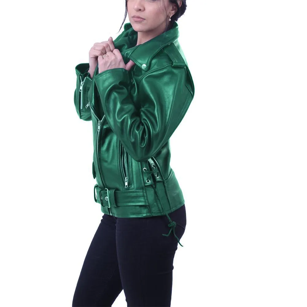 Elegant Green Brando Genuine Leather Jacket - Leather Skin Shop