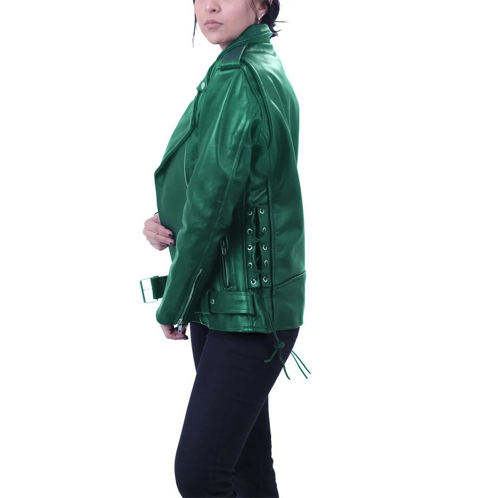 Elegant Green Brando Genuine Leather Jacket - Leather Skin Shop