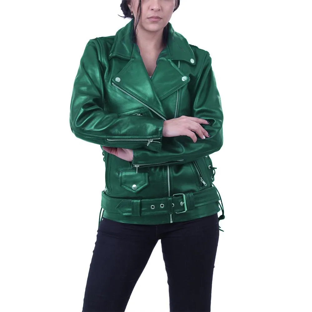 Elegant Green Brando Genuine Leather Jacket - Leather Skin Shop