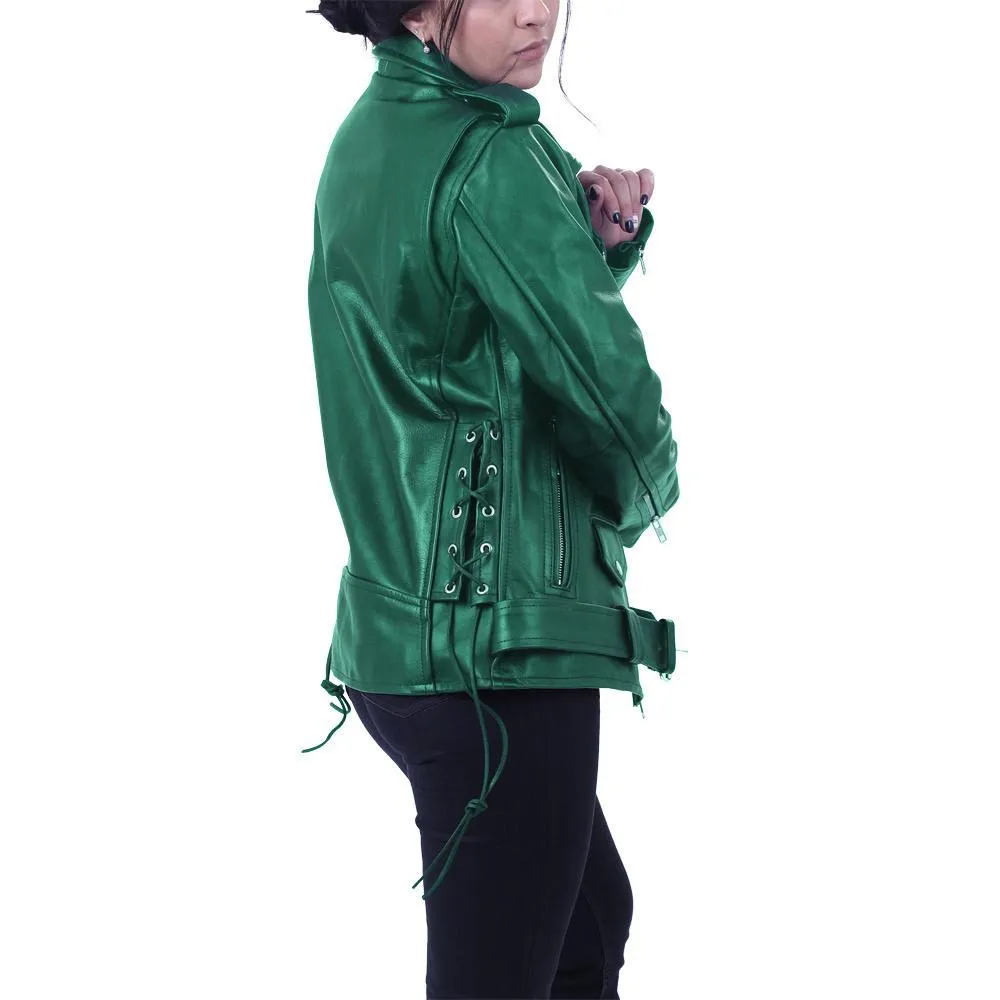 Elegant Green Brando Genuine Leather Jacket - Leather Skin Shop