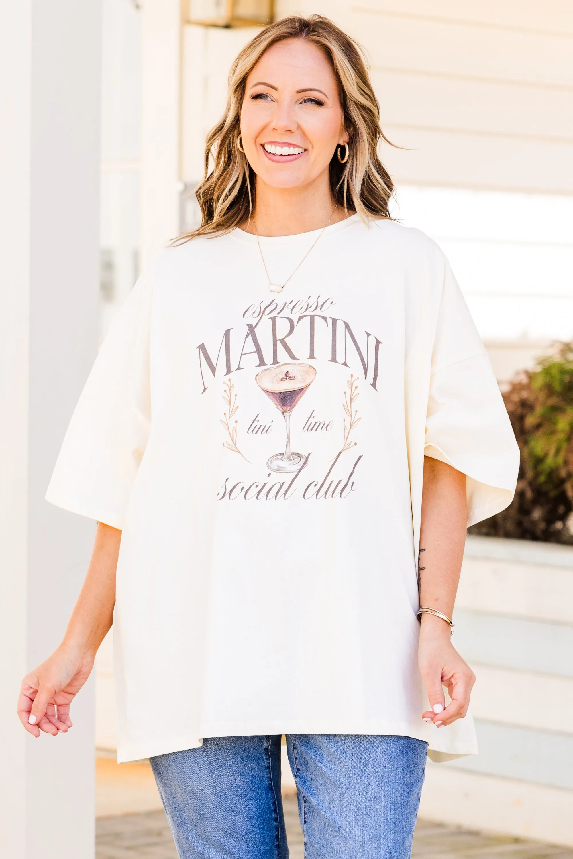 Espresso Martini Social Club Boyfriend Tee, Ivory