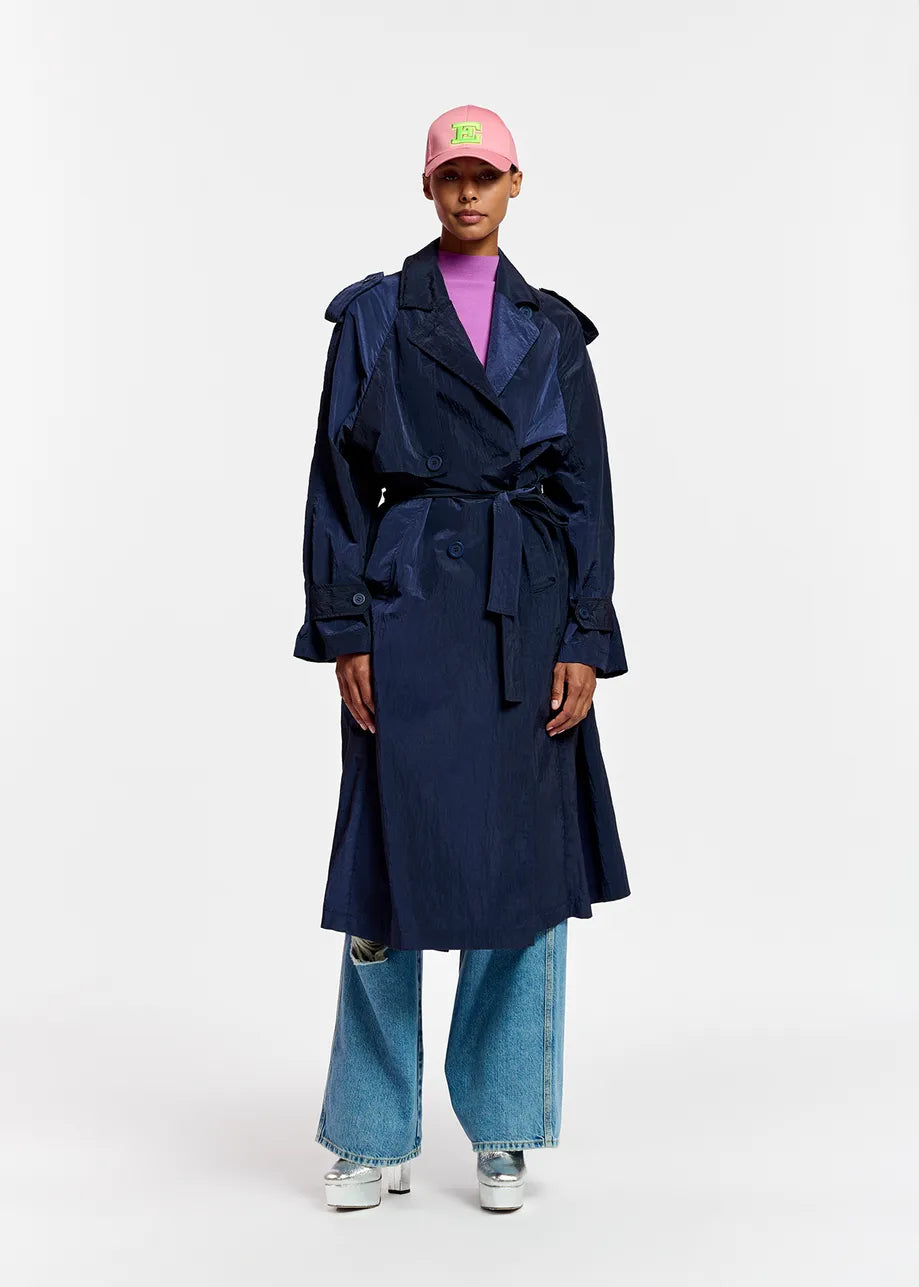 Essentiel Antwerp Fiddler Oversized Trenchcoat in Navy