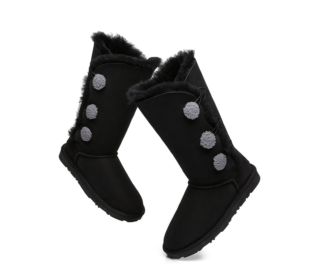 EVERAU Tall Triple Button Sheepskin Boots Aspen