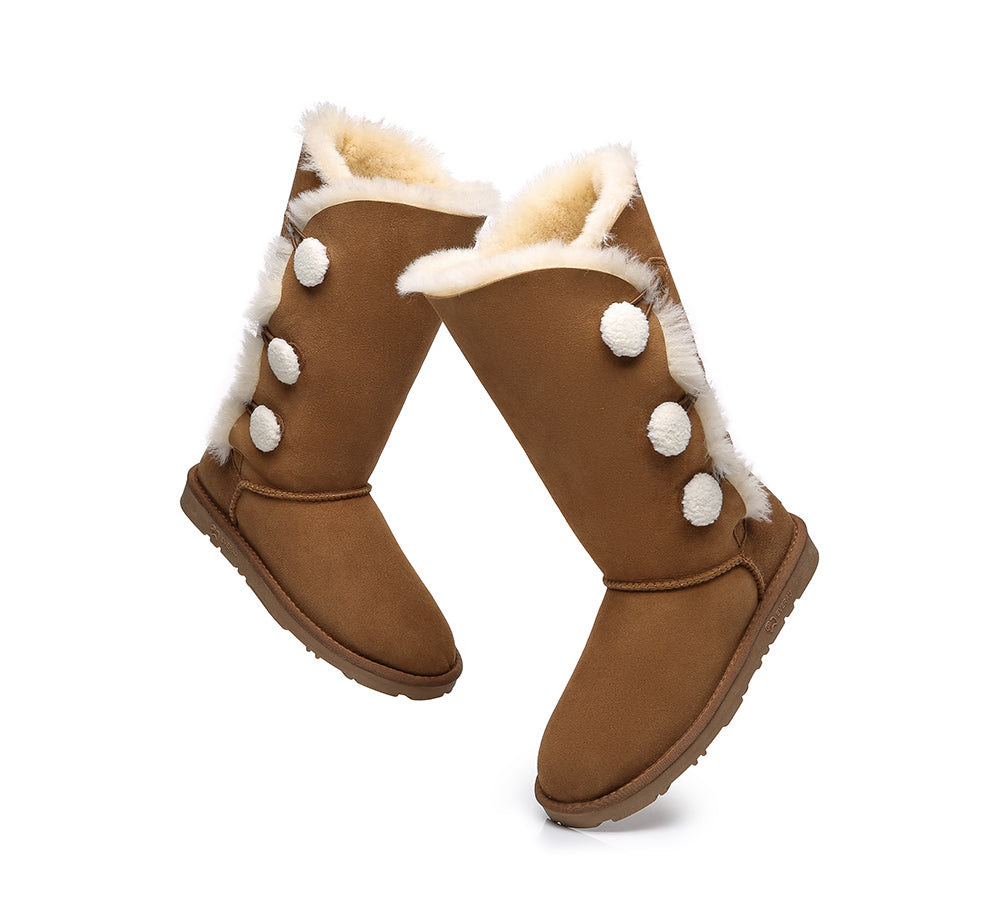 EVERAU Tall Triple Button Sheepskin Boots Aspen