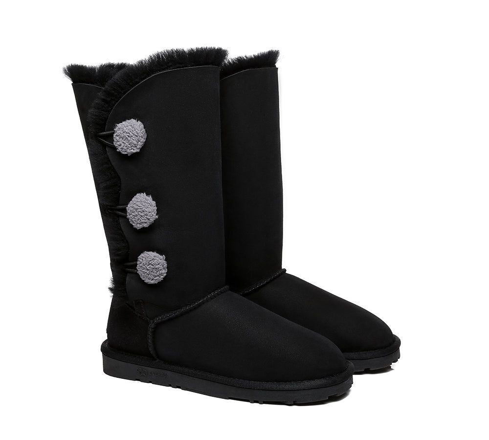 EVERAU Tall Triple Button Sheepskin Boots Aspen