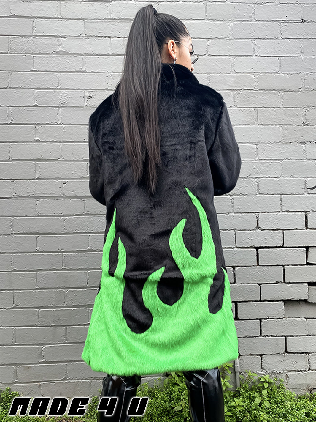 *EXCLUSIVE COLLAB* PURE FIRE FAUX FUR JACKET - GREEN/BLACK  MADE 4 U 